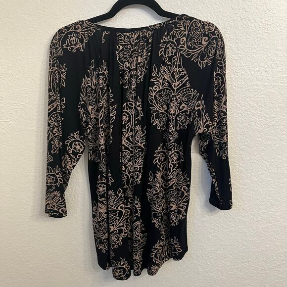 Lucky Brand Top XL Boho Block Print Blouse Floral 3/4 Sleeve Lightweight Stretch - Picture 6 of 11